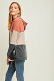 Rust Color Block Hoodie with Front Pocket  |  S-L   *Final Sale Item*