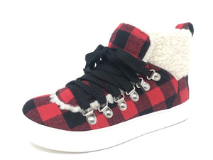 Very G Snuggly Sneakers- Red Buffalo Plaid  (sizes 7-11)