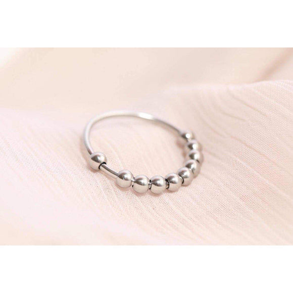 Stainless Steel Beaded Anxiety Ring  |  Sizes 5 - 10