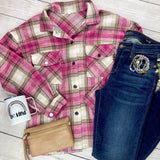 IN STOCK Molly Plaid Shacket - Pink and Tan  |  S-4X
