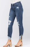 Judy Blue Ripped Leg Cuffed High Rise Dark Blue Skinny Jean