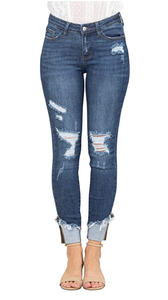 Judy Blue Ripped Leg Cuffed High Rise Dark Blue Skinny Jean