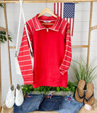 Short Zip Pullover - Red Stripe  |  XS-2X