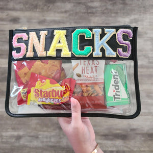 BLACK Snack Tote with Chenille / Glitter Letters *IN STOCK*
